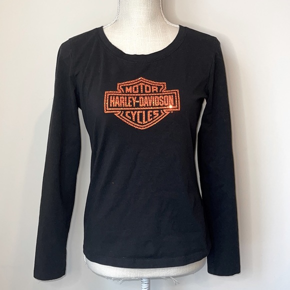 Harley-Davidson Tops - Harley Davidson Cycles Rhinestones Logo Black Long sleeve Top
